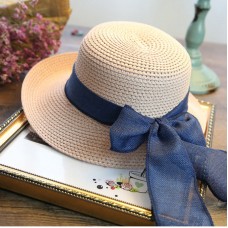 Mujer Fashion Bowknot Wide Brim Straw Hat Summer Beach Floppy Sun Proof Hat   eb-72483474